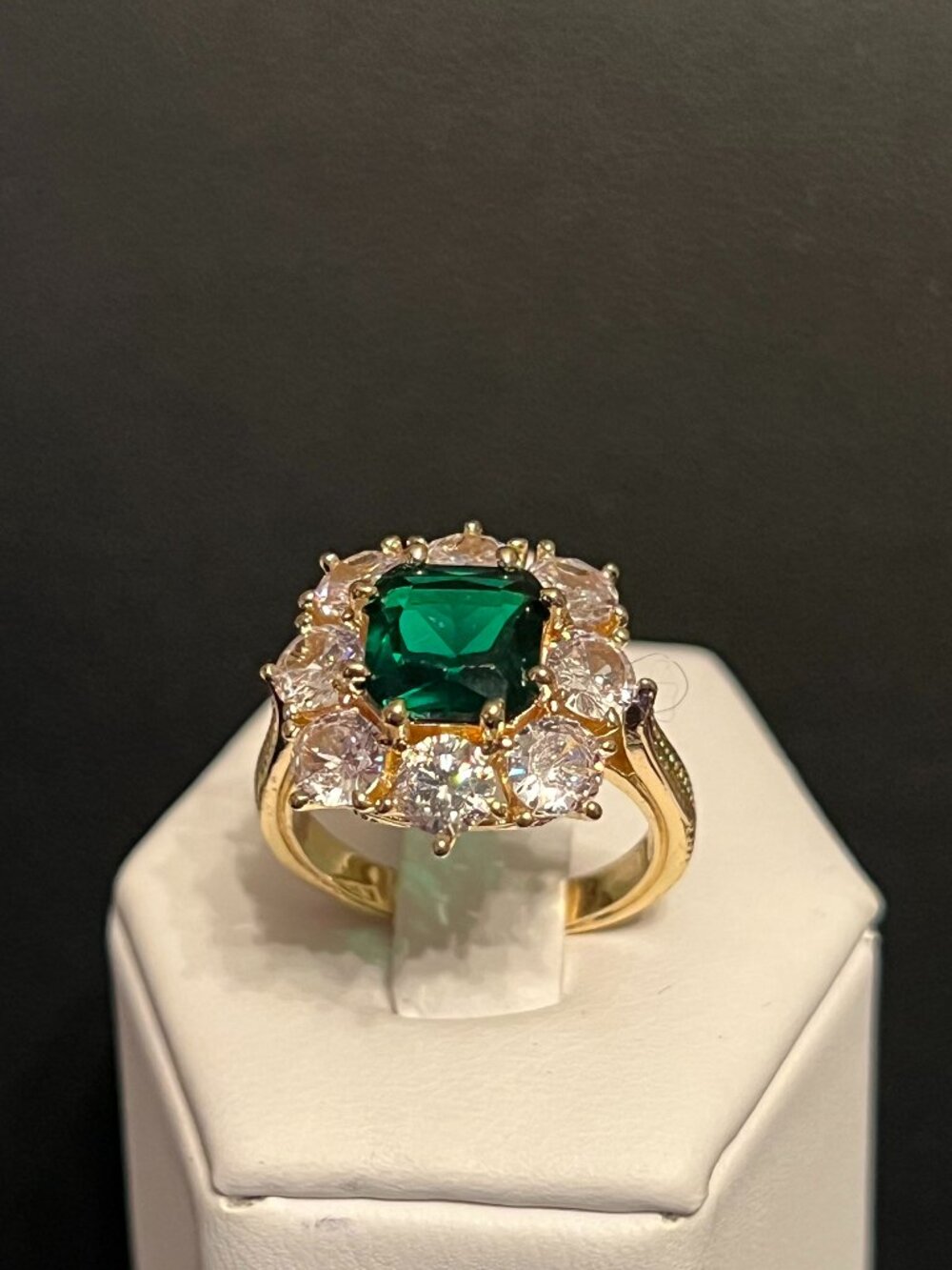 Emerald Cut Green Stone Halo Ring Size 7.5 (382)